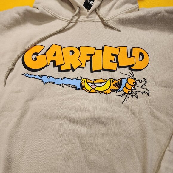 Garfield Nickelodeon Scratching Claws Hanging On Hoodie Sweatshirt Beige Size L - Picture 3 of 10
